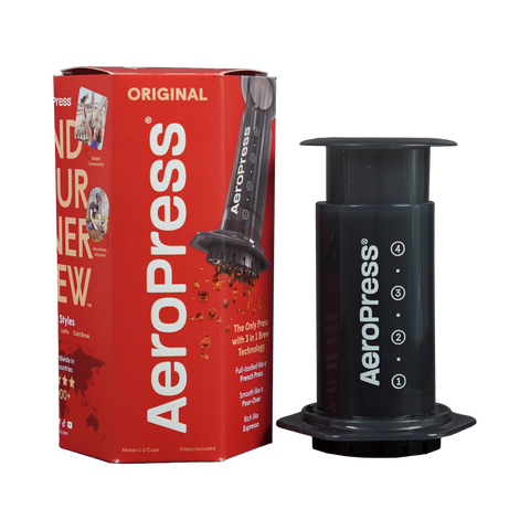 AeroPress Original coffee maker with its box