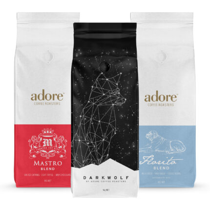 Adore Favourites Pack. Our best sellers, Darkwolf, Florito, and Mastro coffee blends.